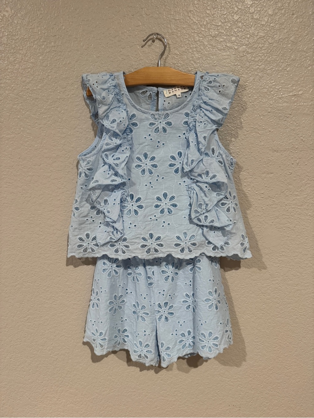 Hannah Banana Light Blue Eyelet Ruffle Tank & Short Set